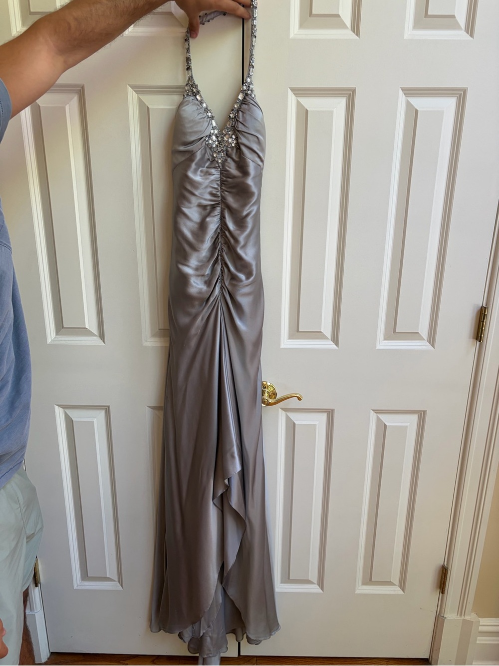 Niteline Silver Beaded V-Neck Maxi Dress